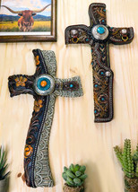 Pack Of 2 Rustic Western Floral Scroll Conchos Faux Tolled Leather Wall Crosses - $55.99