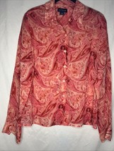 Vintage Ann Taylor sheer Pink Long sleeve silk button-up blouse size 8 - $46.92