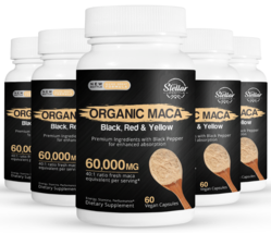 5 Pack Organic Maca, Black, Red and Yellow, boost energy-60 Capsules x5 - £123.69 GBP