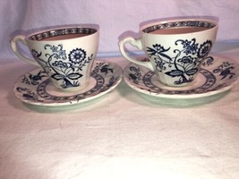 Blue Nordic 2 Tea Cups &amp; Saucers Meakin Mint - $19.99