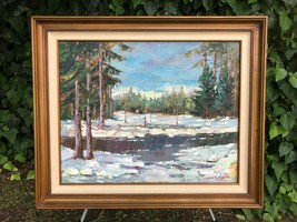 Voldemars Gutmanis Original Huge 1970s Impressionist Winter Landscape Oil Canvas - £1,768.17 GBP