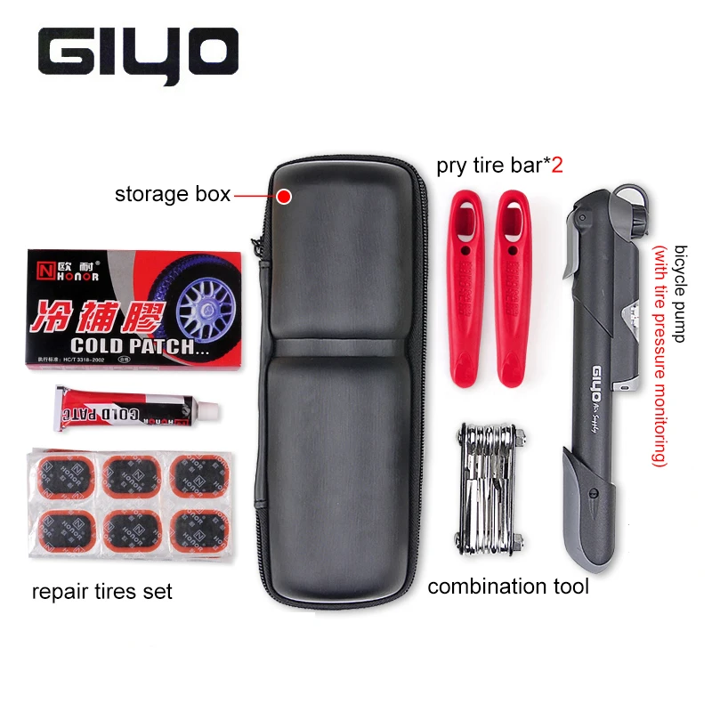 Sporting Multifunction Puncture Barometer Bicycle Tire Kits Set Outdoor Cycling  - £26.54 GBP