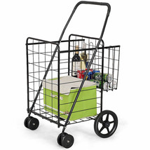 Folding Shopping Cart Jumbo Basket Grocery Laundry Travel W/ Swivel Whee... - $109.96