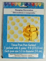 Tissue Pom Pom Garland Hanging Decoration: 1 Garland W/6 Poms 9FT New Sealed - £2.31 GBP