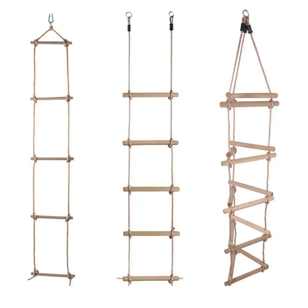 Portable Garden Sport Swing Fitness Sturdy Rope Wood Ladder Climbing Kids Toys - £22.05 GBP