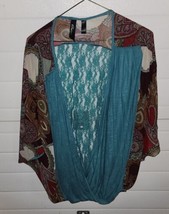 Womens Boutique Medium Large Cover Big Cowl Neck Open Front Lace Back Top - $15.99