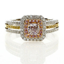 Fine 0.90ct Natural Fancy Pink &amp; Yellow Diamonds Engagement Ring 18K Solid Gold - £5,736.43 GBP