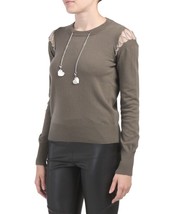 NWT Love Moschino Chain Detail Heart Pendant Sweater Gray Sz 44 IT - £136.30 GBP