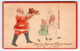 Santa Claus Christmas Postcard Pig Head On A Plate Children Candles Gibson 1913 - £10.75 GBP