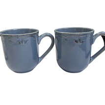 2 Thompson Pottery Smokey Blue Brown Coffee Mugs Raised Relief 4 inch tall - £19.95 GBP