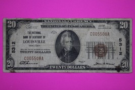 1929 $20 Twenty Dollars Bank of Louisville National Currency Authentic Bill 62 - $1,897.01 MXN