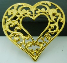 VINTAGE GOLD FILLED ORNATE LACED HEART SHAPED SCARF PIN BROOCH - $5.45 CAD