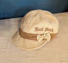 Vintage Womans Hard Rock Cafe Soft Canvas Beige One Size Cap Hat Elastic Band EC - £11.33 GBP