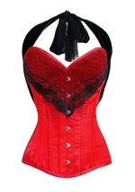 Red Tapta Net Lacing Gothic Burlesque Bustier LONG Overbust Corset Costume - £62.29 GBP