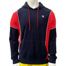 Nwt Fila Msrp $66.99 Men&#39;s Navy Red Velour Long Sleeve Pull Over Hoodie Size S - £19.93 GBP