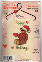 Vintage Christmas Cross Stitch Kit Happy Holidays Teddy Country Wireworks  - $13.83