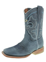 Womens Western Rodeo Boots Denim Blue Solid Leather Pull On Square Size ... - $89.99