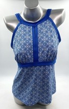 Lands End Swimsuit Tankini Top Sz 14 DDD Blue White Mosaic Print Underwire Free - £26.80 GBP