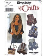 Simplicity Pattern 7151 Misses Vest and Bag Sizes 18-22 Uncut - $5.00