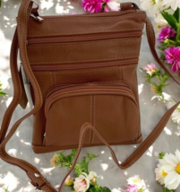 New BROWN Leathers Crossbody Messenger Purse Bag 5 Pockets, Adjustable S... - £20.23 GBP