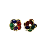 Vintage Bezel Set Swarovski Crystal Earrings Gem Tone Flower Clip On 1” - $29.00