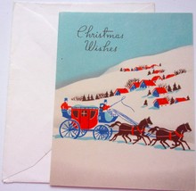 Vintage Christmas Wishes Horse &amp; Buggy Whit Greeting Card Unused With En... - $5.99