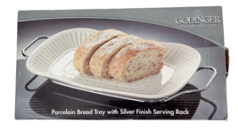 Vintage Godinger Porcelain Bread Tray with Silver Finish Serving Rack - £15.65 GBP