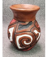 Hand Built Coils, Painted &amp; Incised Decorative Red Clay Vase - £21.59 GBP