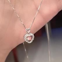Y2K Accessories Hollow Pink Crystal Heart Pendant Necklace Silver Color Chain fo - £2.09 GBP+
