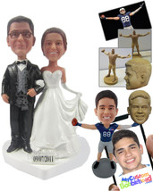 Personalized Bobblehead Lovely Wedding Couple Standing Hand In Hand In Beautiful - £119.88 GBP