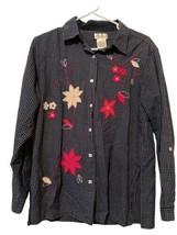 Bobbie brooks Red White &amp; Blue embroidered button down Long sleeve Floral Accent - £13.87 GBP