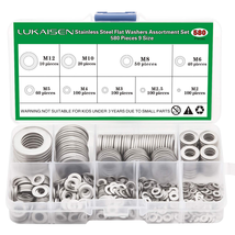 304 Stainless Steel Flat Washers Set 580 Pieces, 9 Sizes - £10.07 GBP
