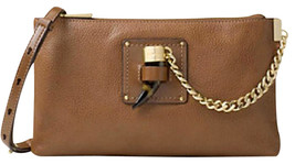 New Michael Kors James Large Leather Zip Clutch Crossbody Dk Caramel Bro... - $98.01