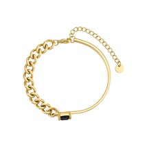 Black Glass Bracelet For Women Stainless Steel Zircon Bracelets Gold Color Fashi - £28.76 GBP