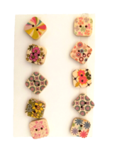 New Mixed Lot Square Boho Buttons 10 Flat Multicolor 2 Holes 1/4 in Craf... - £3.36 GBP