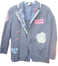 Vintage Boho blazer jacket Radio one size embellished 80&#39;s plaid cottagecore - £30.92 GBP