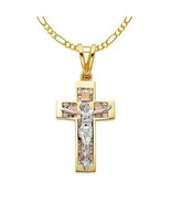 Genuine 14k Tri-tone Gold 1.45&quot; Cubic Zirconia Fancy Crucifix Necklace 1... - $1,469.00+