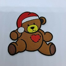 Teddy bear Patch Santa Hat Brown  Clothing Crafts Embroidered Sew on - £5.48 GBP