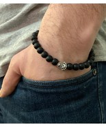 Handmade onyx gemstone unisex bracelets Happy Buddha charm elastic beade... - $475.91 MXN