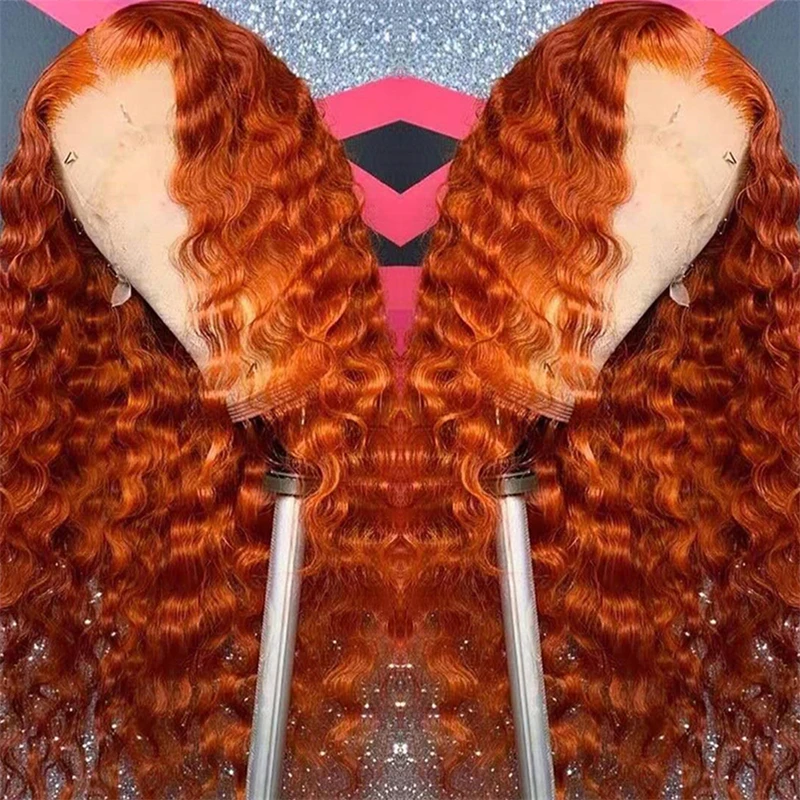 Soft Ginger Orange 26Inch Long Kinky Curly Glueless 180% Density Deep Lace Front - £61.11 GBP+