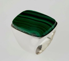 Vintage Malachite Argent Sterling Bague (Taille 6.25) - $2,829.36 MXN