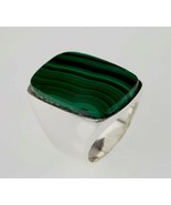 Vintage Malachite Argent Sterling Bague (Taille 6.25) - $2,829.36 MXN
