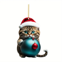 Holiday Acrylic Car Ornament Backpack Access Tree Decor - New - Cat w/ Blue Ball - £10.29 GBP