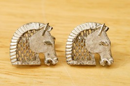 Vintage Mens Jewelry Cuff Links Chess Knight Horse Head Mesh Silver Tone... - $24.74