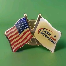 Al Gore Joe Lieberman Presidential Election Pin USA Friendship Flag Vintage - $14.95