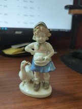 vintage 6&quot; ceramic figurine girl with goose, unknown marking on bottom - $13.86
