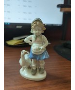 vintage 6&quot; ceramic figurine girl with goose, unknown marking on bottom - $19.01 CAD