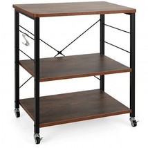 3-Tier Kitchen Baker's Rack Microwave Oven Storage Cart with Hooks-Rustic Brown  - $2,454.42 MXN