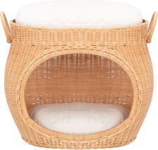 Home Collection Faati Honey Brown Rattan Pet Cat Bed With White Cushion, Ideal F - $205.99