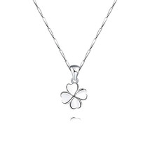 925 Silver Glossy Plain Four-Leaf Clover Necklace - $33.00